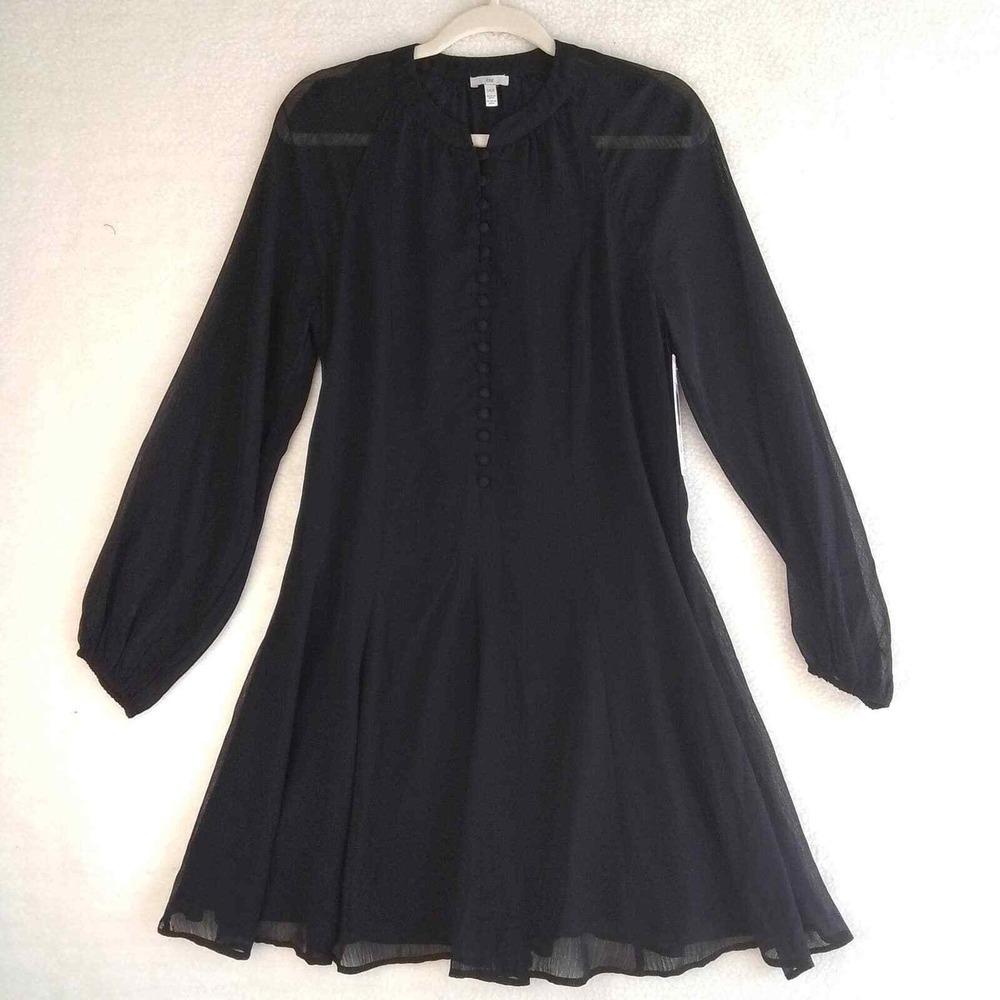 JOIE Chiffon Mini Dress Size Small‎ in Black w/ Balloon Sleeves - Picture 2 of 14